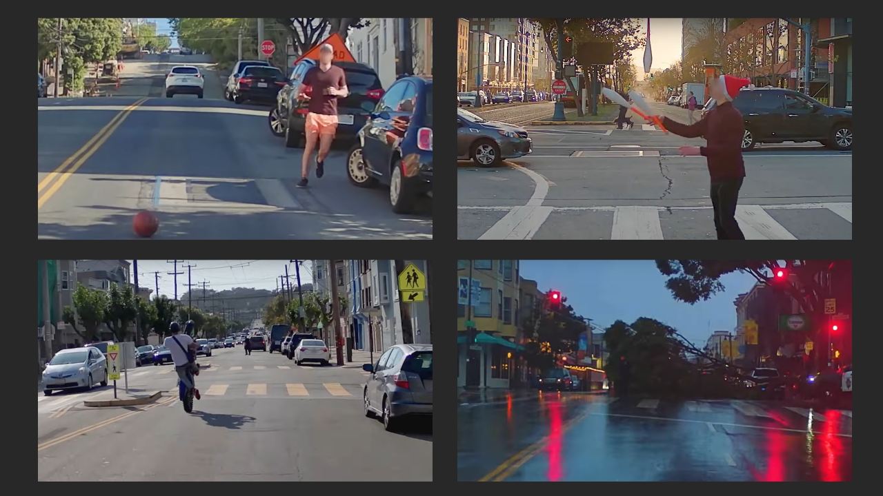 Several examples of hard edge cases in autonomous driving