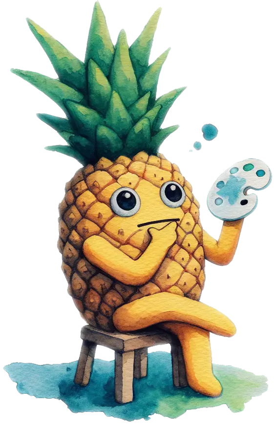 seated pineapple pondering, autogenerated